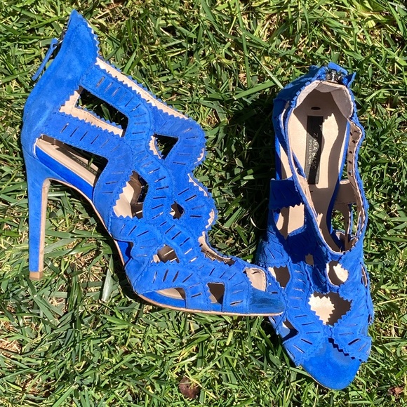 Blue Suede Zara Peep Toe Heels 💙 - Picture 1 of 3
